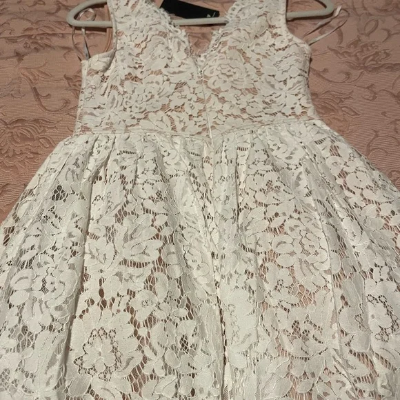 Lulus Love Swept White Lace midi skater dress with pockets NWT Brides - Picture 8 of 9